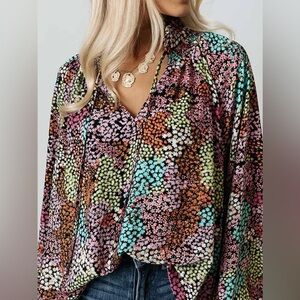 Fate Colorful Floral Women's  Long Sleeve Blouse